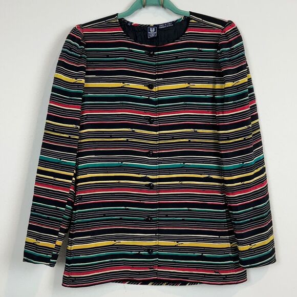 VTG Emanuel Ungaro Striped Quilted Jacket 10 80s - Picture 1 of 10